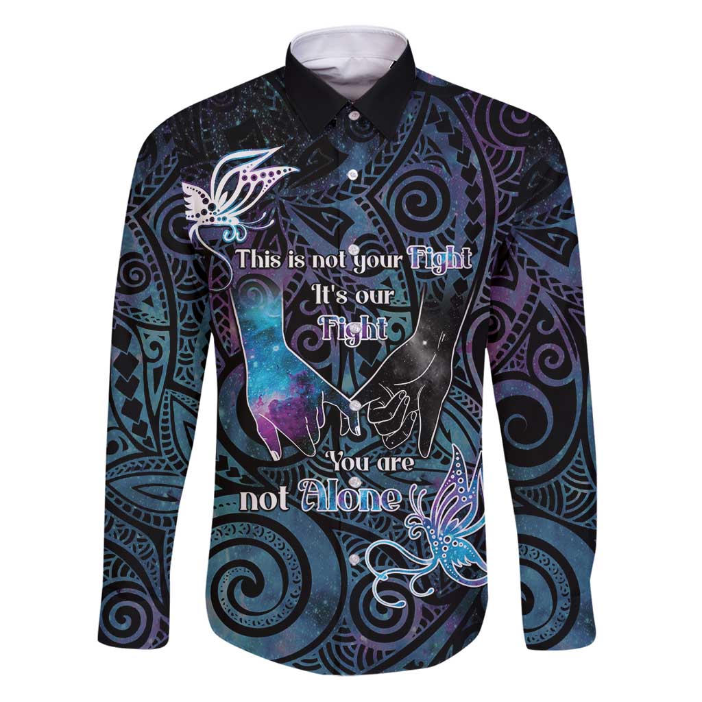 Suicide Awareness Family Matching Puletasi and Hawaiian Shirt You Are Not Alone LT05 Dad's Shirt - Long Sleeve Black - Polynesian Pride