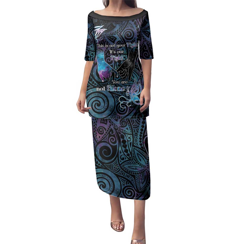 Suicide Awareness Family Matching Puletasi and Hawaiian Shirt You Are Not Alone LT05 Mom's Dress Black - Polynesian Pride