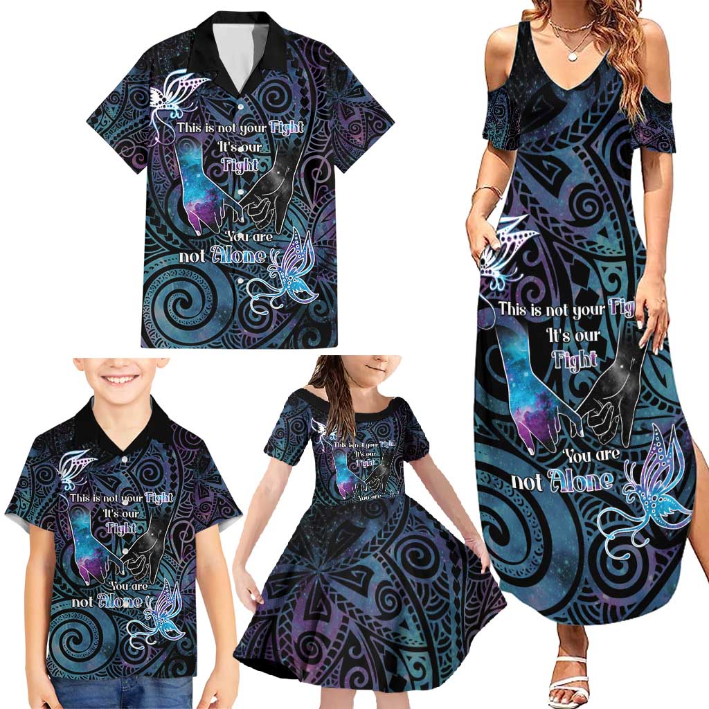 Suicide Awareness Family Matching Summer Maxi Dress and Hawaiian Shirt You Are Not Alone - Polynesian Pride