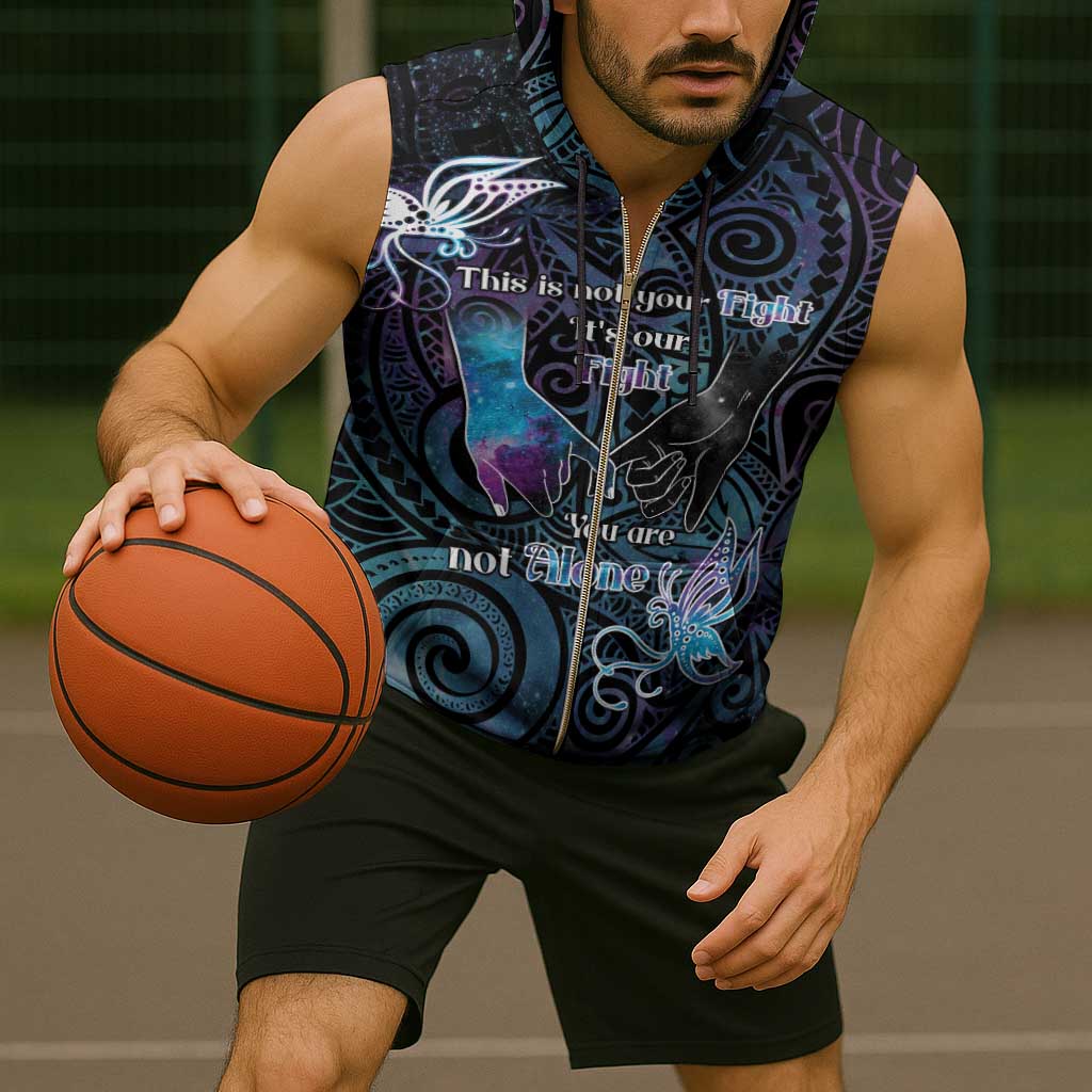 Suicide Awareness Sleeveless Zip Hoodie You Are Not Alone - Polynesian Pride