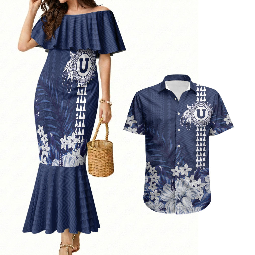 Personalized Utah State Couples Matching Mermaid Dress and Hawaiian Shirt Polynesian Style LT05 Blue - Polynesian Pride