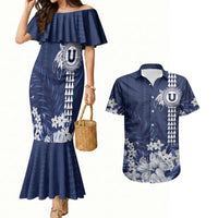 Personalized Utah State Couples Matching Mermaid Dress and Hawaiian Shirt Polynesian Style LT05 Blue - Polynesian Pride