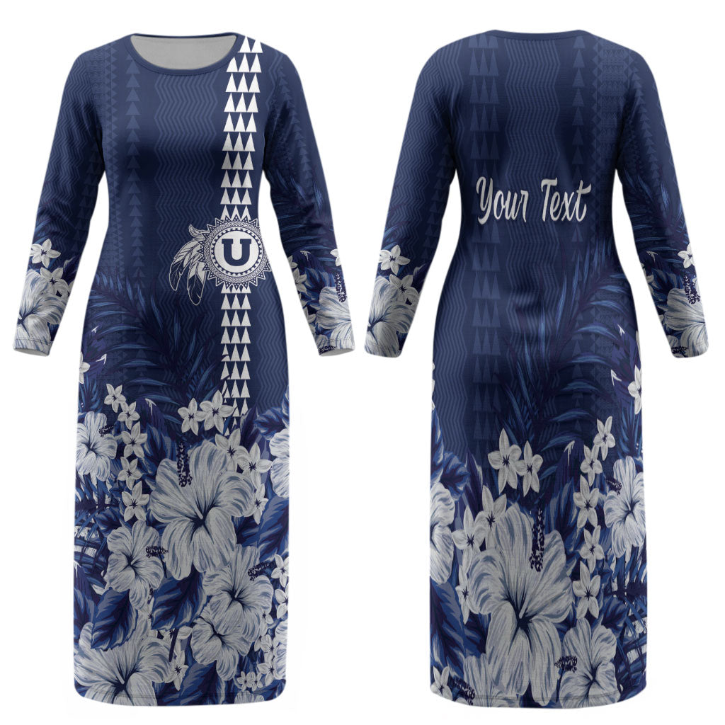 Personalized Utah State Family Matching Long Sleeve Bodycon Dress and Hawaiian Shirt Polynesian Style LT05 Mom's Dress Blue - Polynesian Pride
