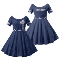 Personalized Utah State Family Matching Long Sleeve Bodycon Dress and Hawaiian Shirt Polynesian Style LT05 Daughter's Dress Blue - Polynesian Pride