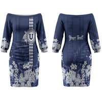 Personalized Utah State Family Matching Off The Shoulder Long Sleeve Dress and Hawaiian Shirt Polynesian Style LT05 Mom's Dress Blue - Polynesian Pride