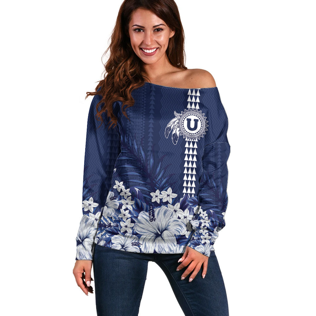 Personalized Utah State Off Shoulder Sweater Polynesian Style LT05 Women Blue - Polynesian Pride