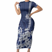 Personalized Utah State Short Sleeve Bodycon Dress Polynesian Style LT05 Long Dress Blue - Polynesian Pride