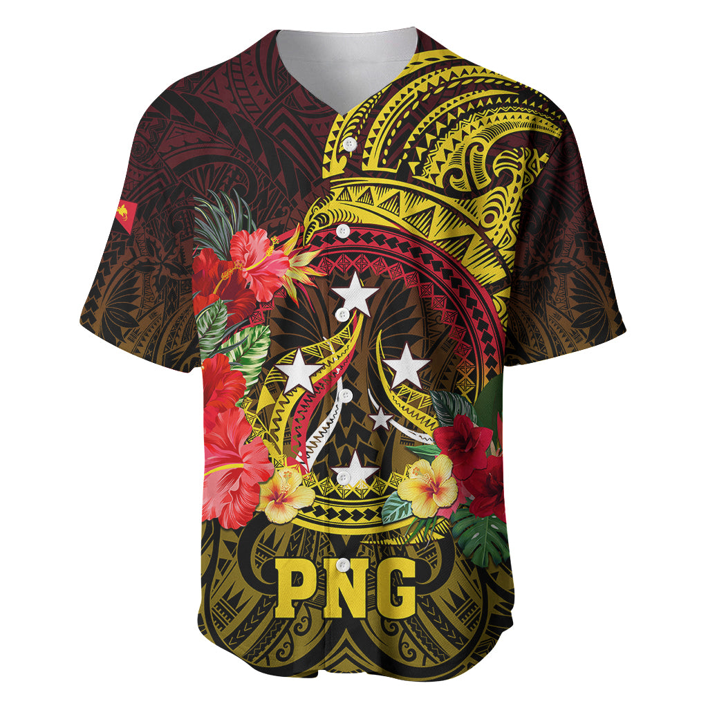 Papua New Guinea Baseball Jersey Coat Of Arms Tropical Flowers Polynesian Pattern LT05 Yellow - Polynesian Pride