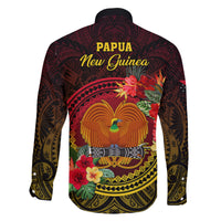 Papua New Guinea Family Matching Off Shoulder Long Sleeve Dress and Hawaiian Shirt Coat Of Arms Tropical Flowers Polynesian Pattern LT05 - Polynesian Pride