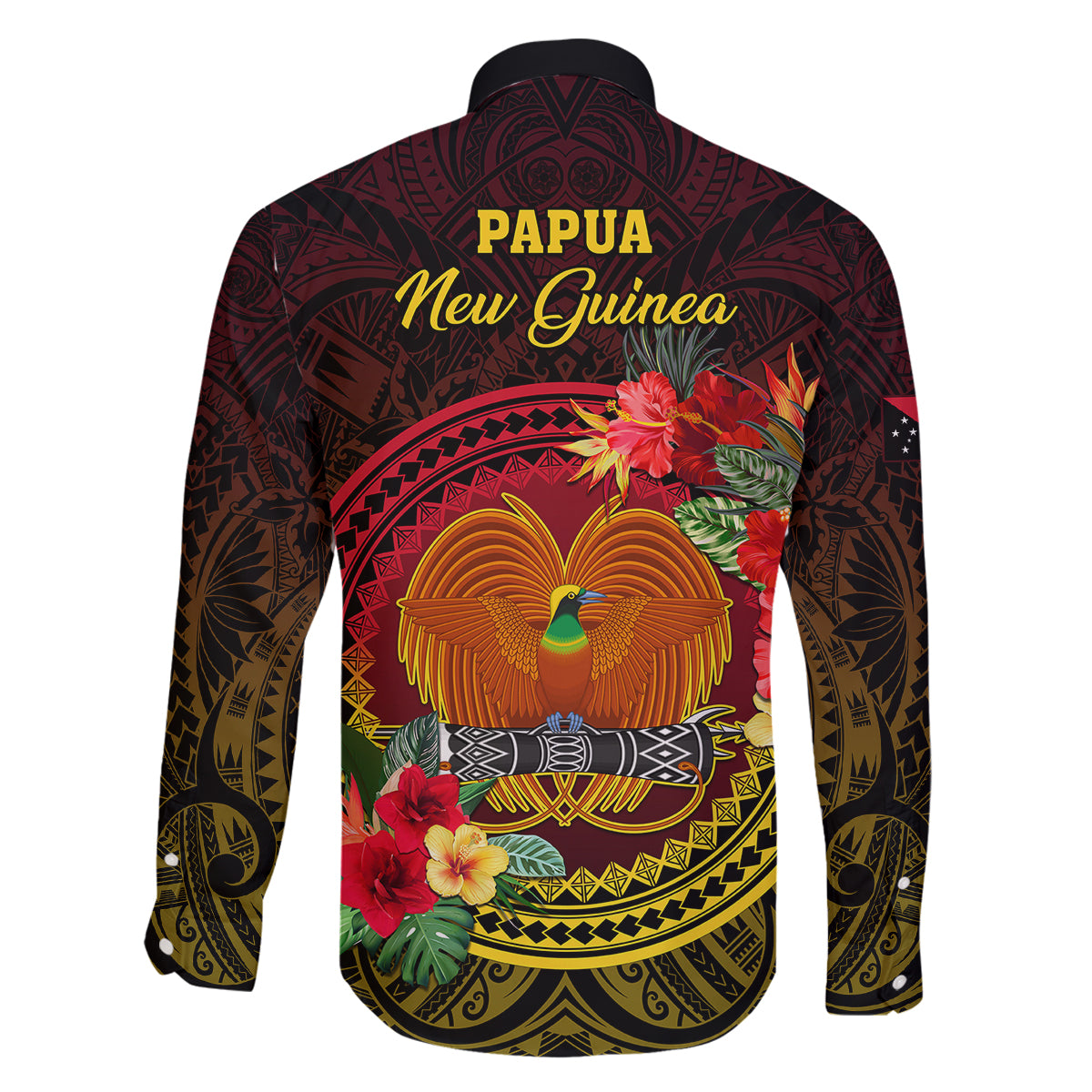 Papua New Guinea Family Matching Off Shoulder Maxi Dress and Hawaiian Shirt Coat Of Arms Tropical Flowers Polynesian Pattern LT05 - Polynesian Pride
