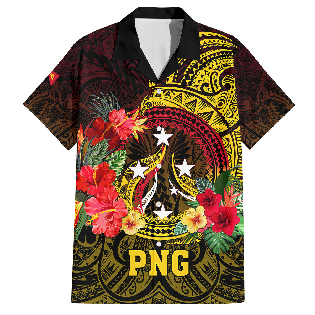 Papua New Guinea Family Matching Tank Maxi Dress and Hawaiian Shirt Coat Of Arms Tropical Flowers Polynesian Pattern LT05 Dad's Shirt - Short Sleeve Yellow - Polynesian Pride