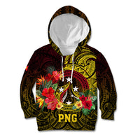 Papua New Guinea Kid Hoodie Coat Of Arms Tropical Flowers Polynesian Pattern LT05 Hoodie Yellow - Polynesian Pride