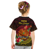 Papua New Guinea Kid T Shirt Coat Of Arms Tropical Flowers Polynesian Pattern LT05 - Polynesian Pride
