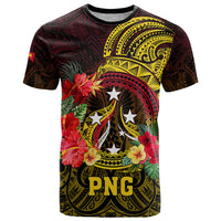 Papua New Guinea T Shirt Coat Of Arms Tropical Flowers Polynesian Pattern LT05 Yellow - Polynesian Pride