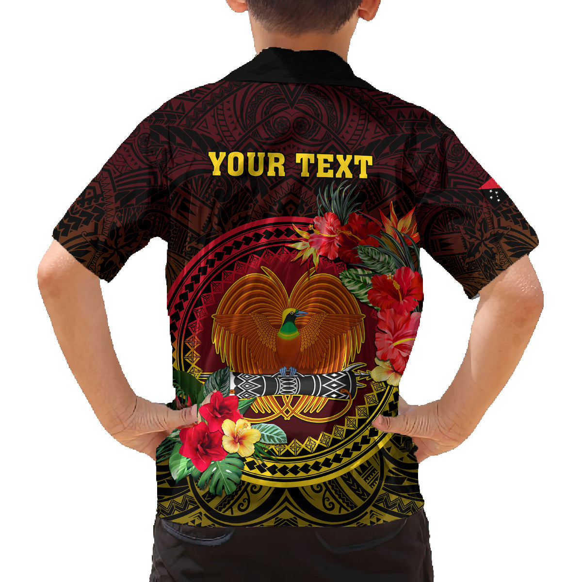 Personalized Papua New Guinea Kid Hawaiian Shirt Coat Of Arms Tropical Flowers Polynesian Pattern LT05 - Polynesian Pride
