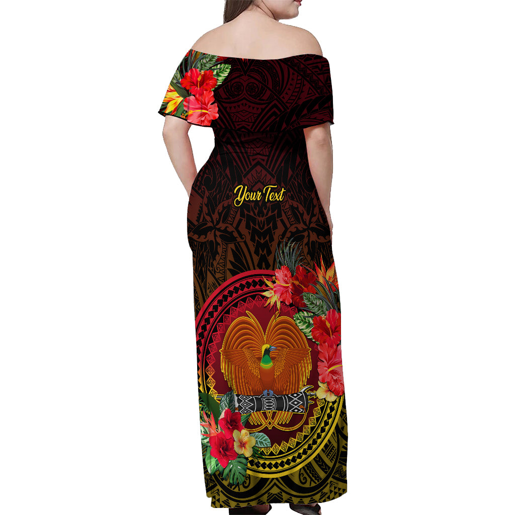 Personalized Papua New Guinea Off Shoulder Maxi Dress Coat Of Arms Tropical Flowers Polynesian Pattern LT05 - Polynesian Pride
