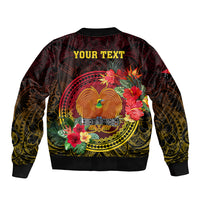 Personalized Papua New Guinea Sleeve Zip Bomber Jacket Coat Of Arms Tropical Flowers Polynesian Pattern LT05 - Polynesian Pride