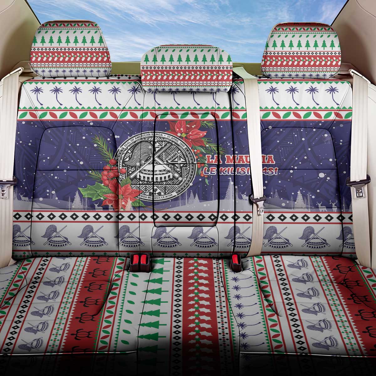 American Samoa Christmas Back Car Seat Cover Poinsettia La Maunia Le Kilisimasi