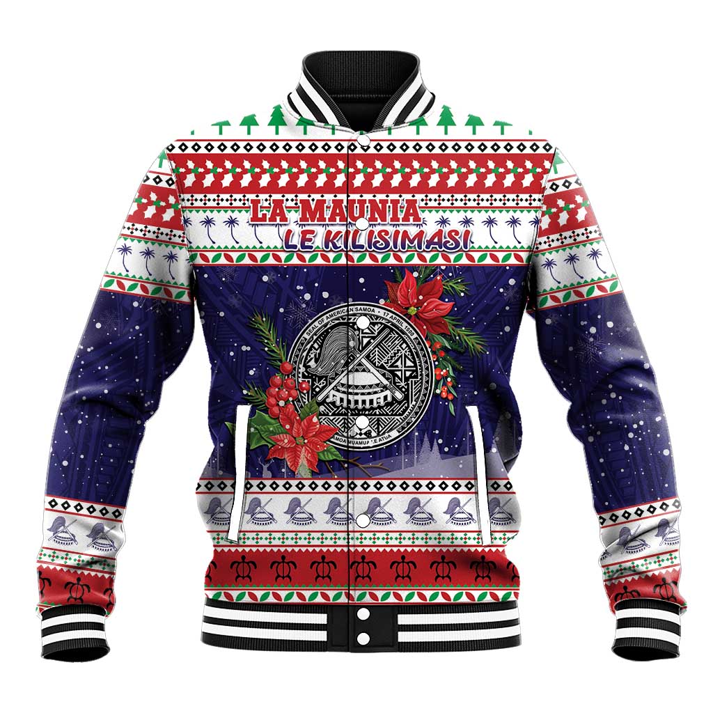 American Samoa Christmas Baseball Jacket Poinsettia La Maunia Le Kilisimasi