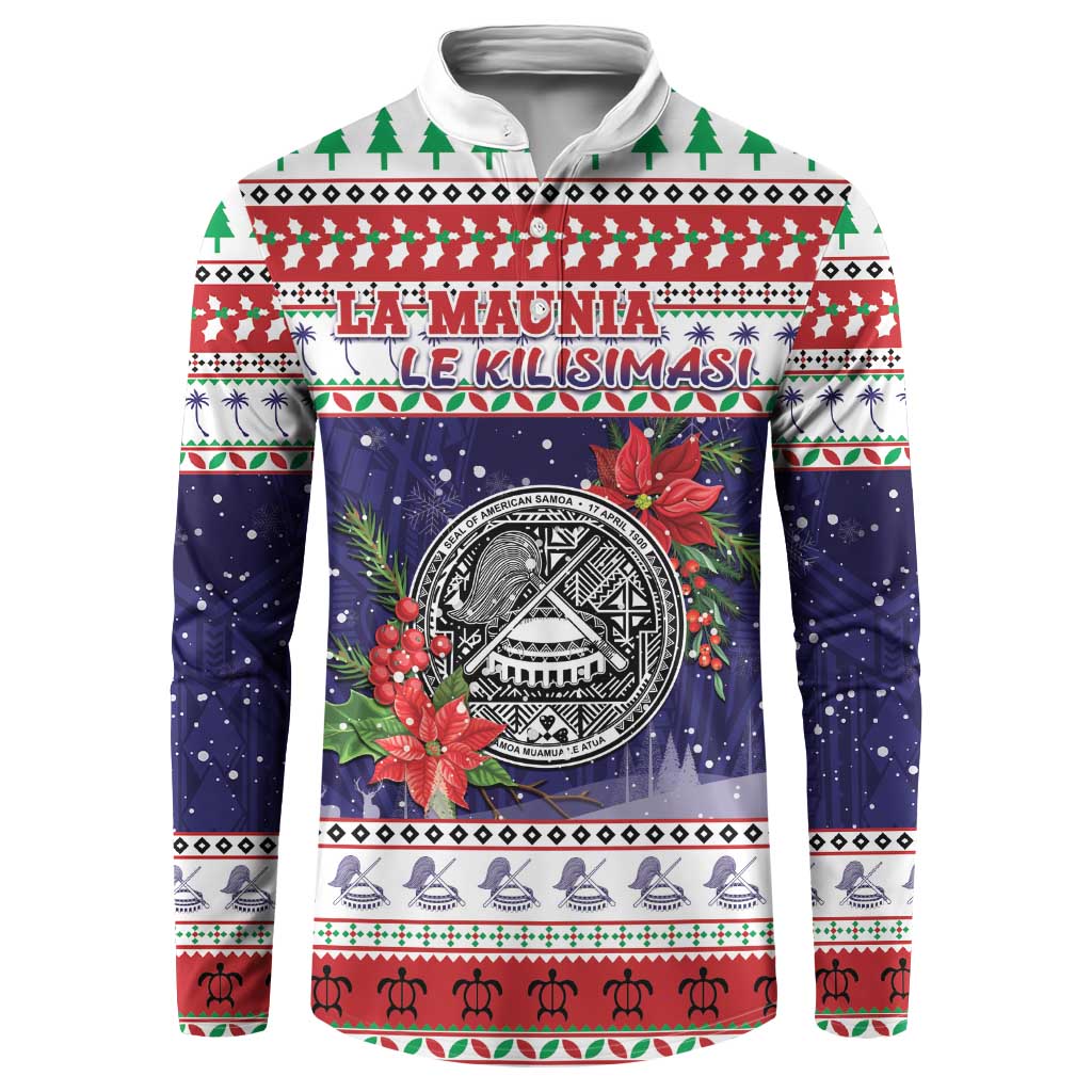 American Samoa Christmas Button Sweatshirt Poinsettia La Maunia Le Kilisimasi