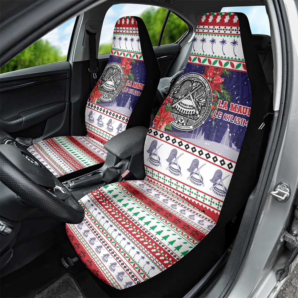American Samoa Christmas Car Seat Cover Poinsettia La Maunia Le Kilisimasi