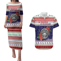 American Samoa Christmas Couples Matching Puletasi and Hawaiian Shirt Poinsettia La Maunia Le Kilisimasi