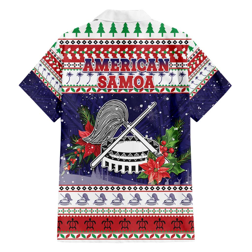 American Samoa Christmas Family Matching Off Shoulder Short Dress and Hawaiian Shirt Poinsettia La Maunia Le Kilisimasi