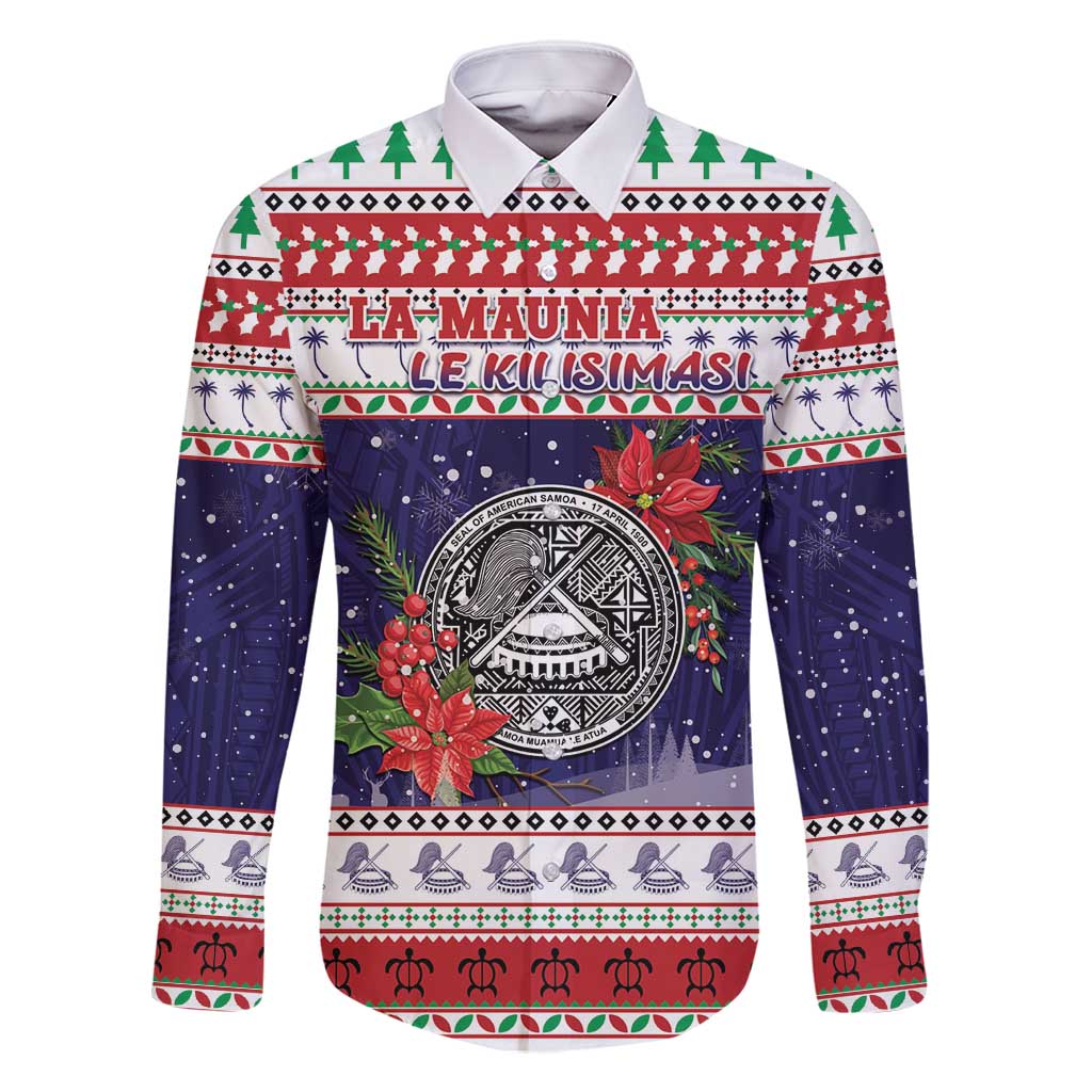 American Samoa Christmas Family Matching Off Shoulder Short Dress and Hawaiian Shirt Poinsettia La Maunia Le Kilisimasi