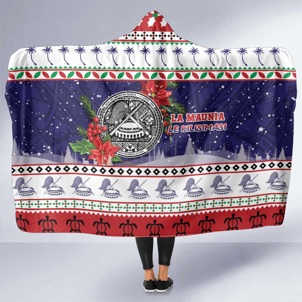 American Samoa Christmas Hooded Blanket Poinsettia La Maunia Le Kilisimasi