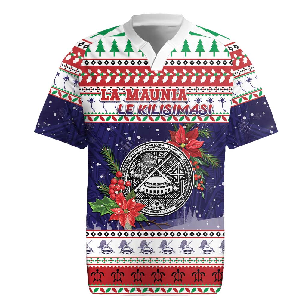 American Samoa Christmas Rugby Jersey Poinsettia La Maunia Le Kilisimasi