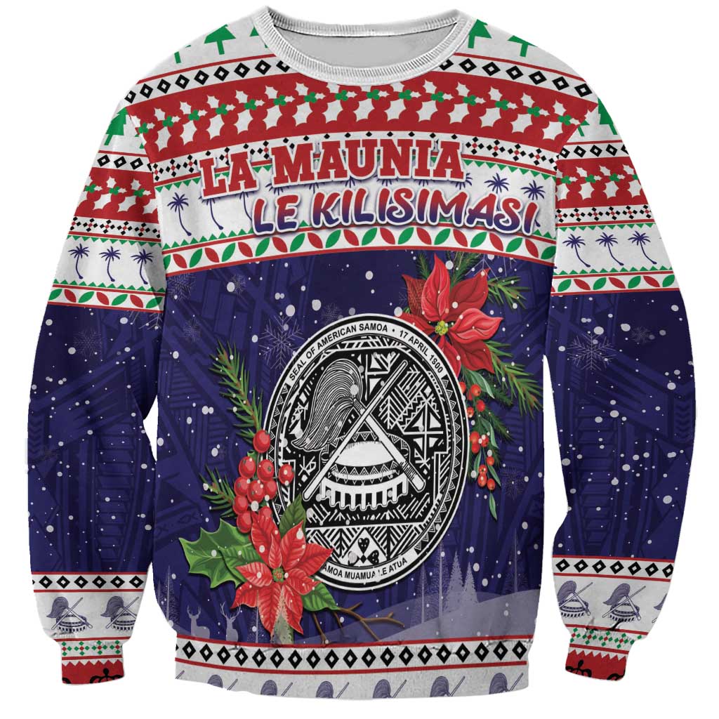 American Samoa Christmas Sweatshirt Poinsettia La Maunia Le Kilisimasi