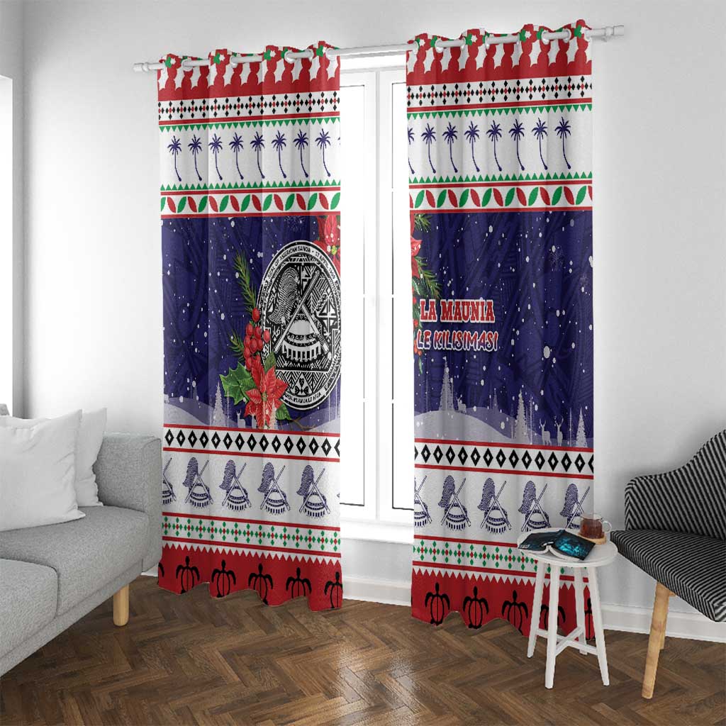 American Samoa Christmas Window Curtain Poinsettia La Maunia Le Kilisimasi