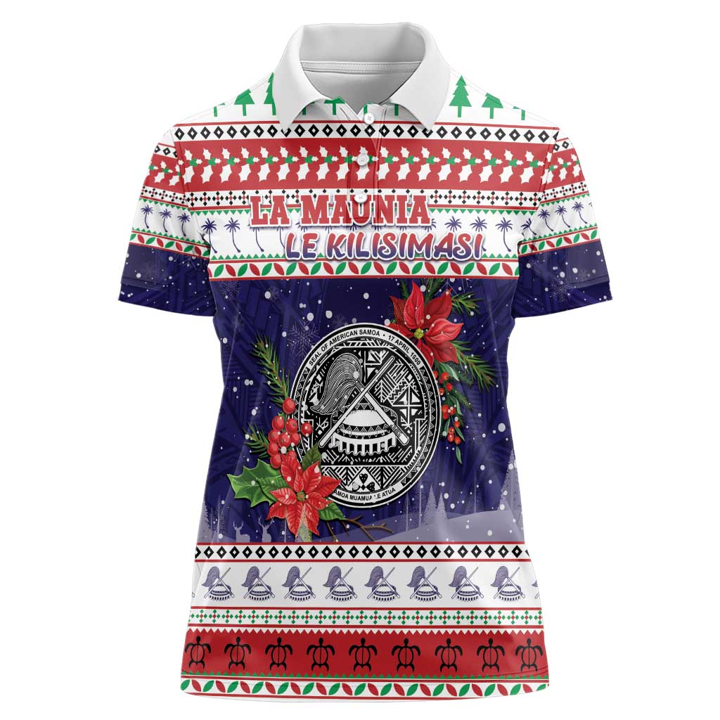 American Samoa Christmas Women Polo Shirt Poinsettia La Maunia Le Kilisimasi