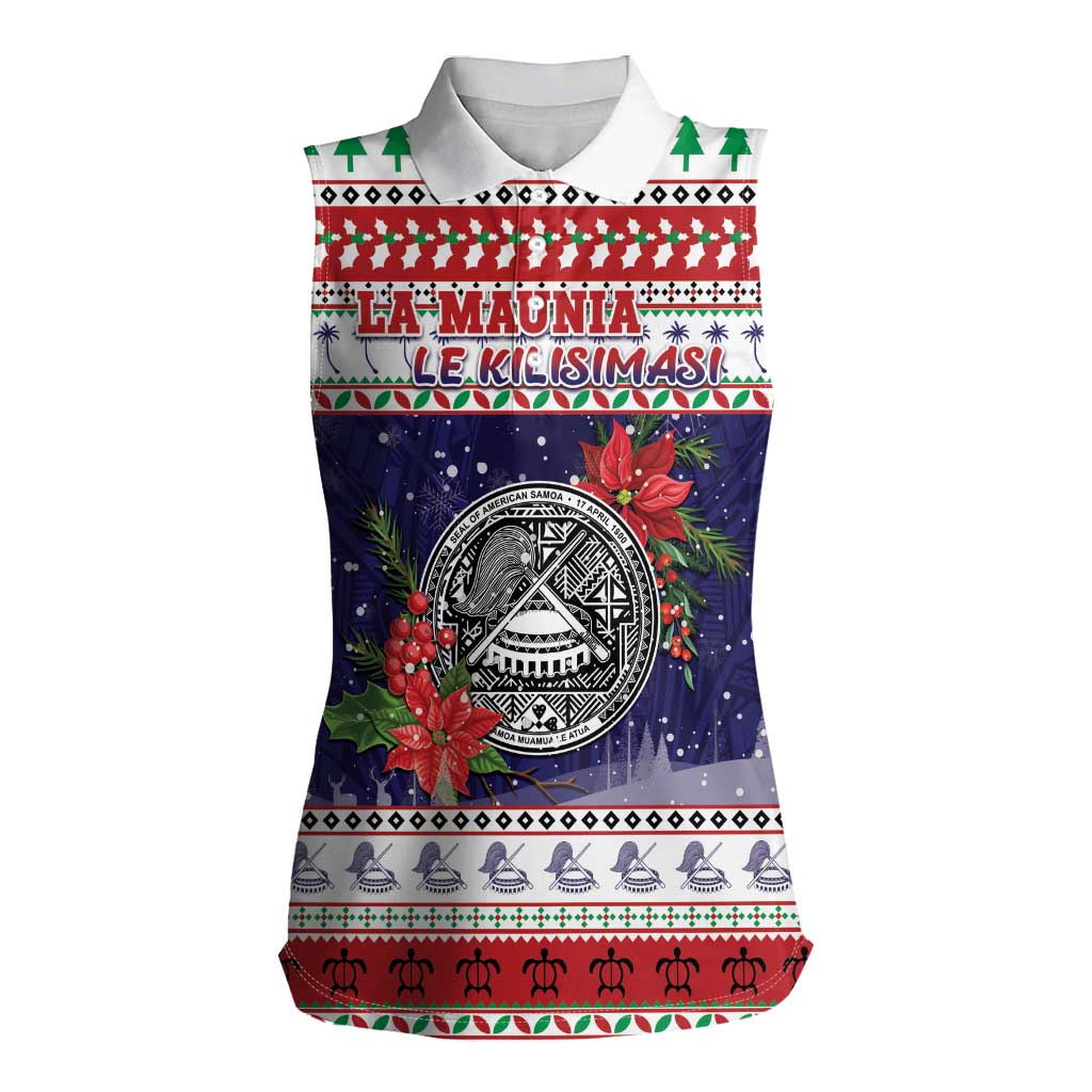 American Samoa Christmas Women Sleeveless Polo Shirt Poinsettia La Maunia Le Kilisimasi