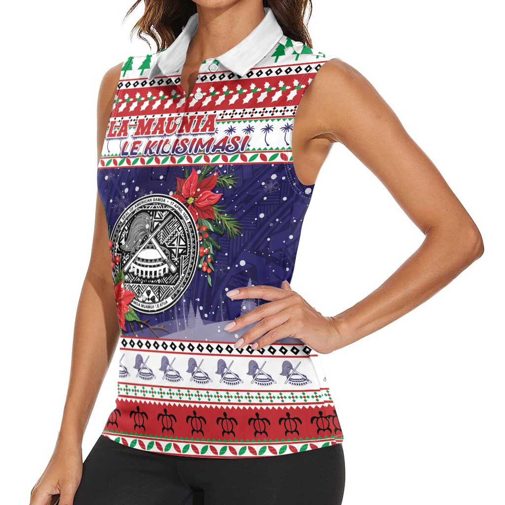 American Samoa Christmas Women Sleeveless Polo Shirt Poinsettia La Maunia Le Kilisimasi