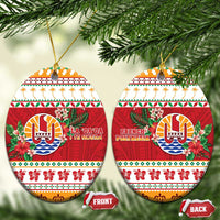 French Polynesia Christmas Ceramic Ornament Coat Of Arms Merry Xmas LT05 Oval Red - Polynesian Pride