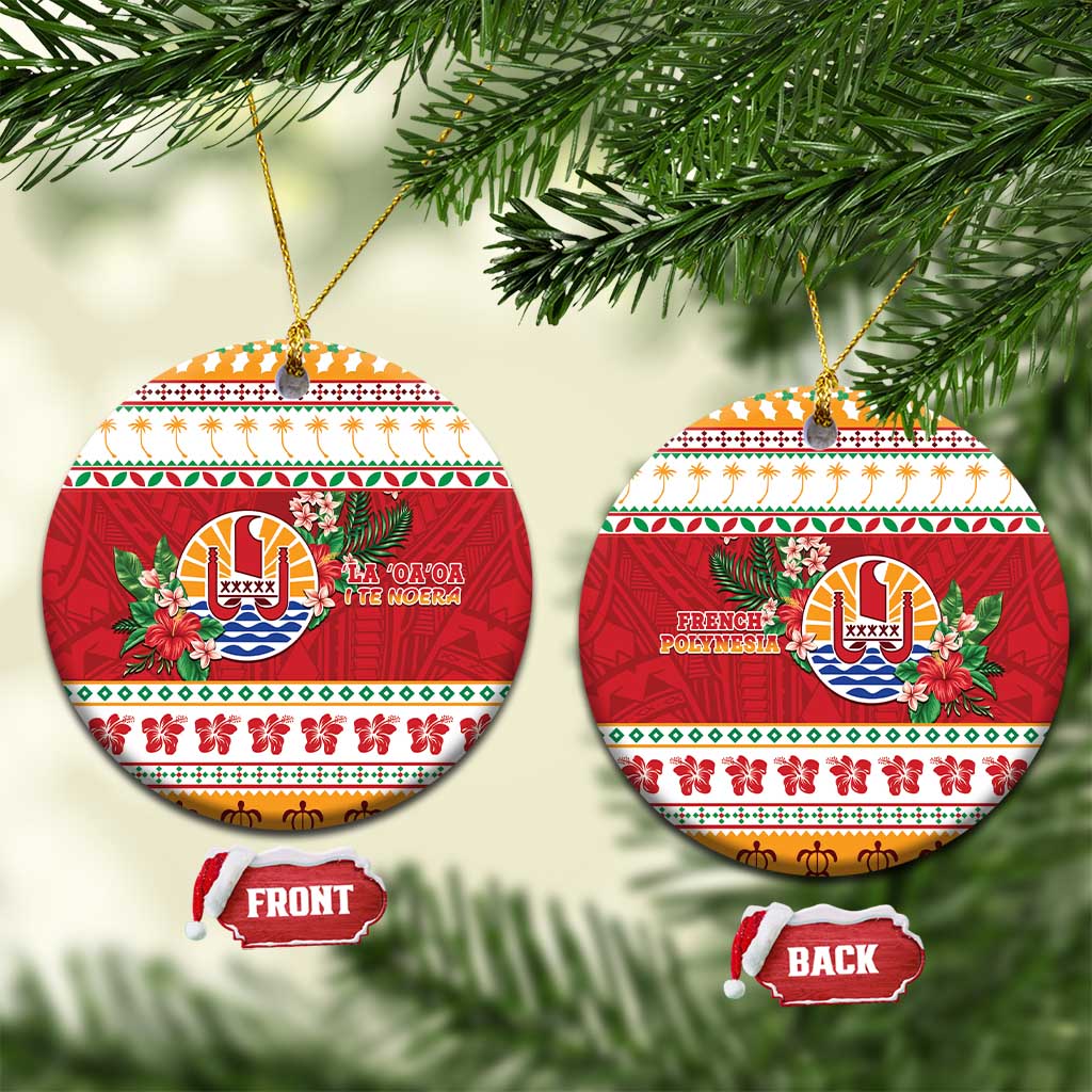 French Polynesia Christmas Ceramic Ornament Coat Of Arms Merry Xmas LT05 Circle Red - Polynesian Pride