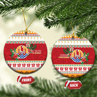 French Polynesia Christmas Ceramic Ornament Coat Of Arms Merry Xmas LT05 Circle Red - Polynesian Pride