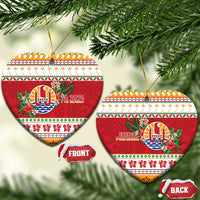 French Polynesia Christmas Ceramic Ornament Coat Of Arms Merry Xmas LT05 Heart Red - Polynesian Pride