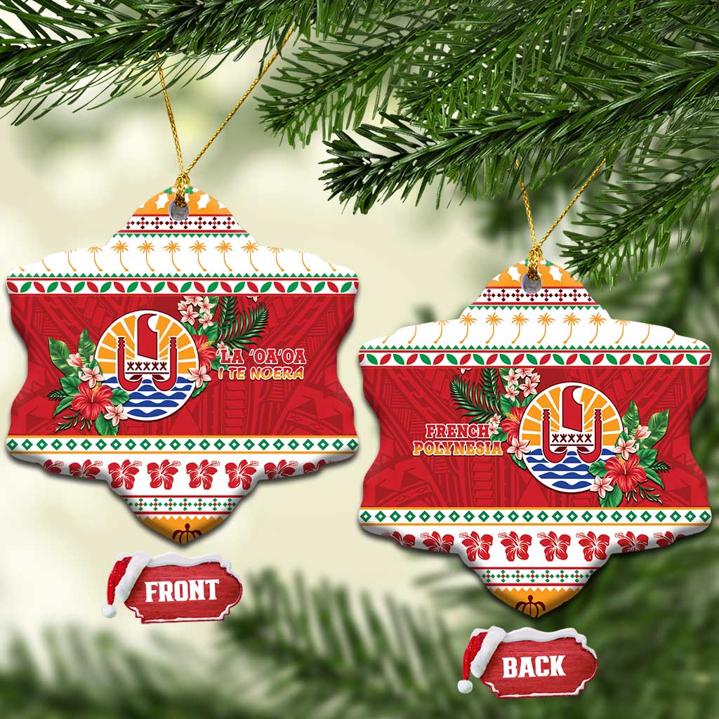 French Polynesia Christmas Ceramic Ornament Coat Of Arms Merry Xmas LT05 Snow Flake Red - Polynesian Pride
