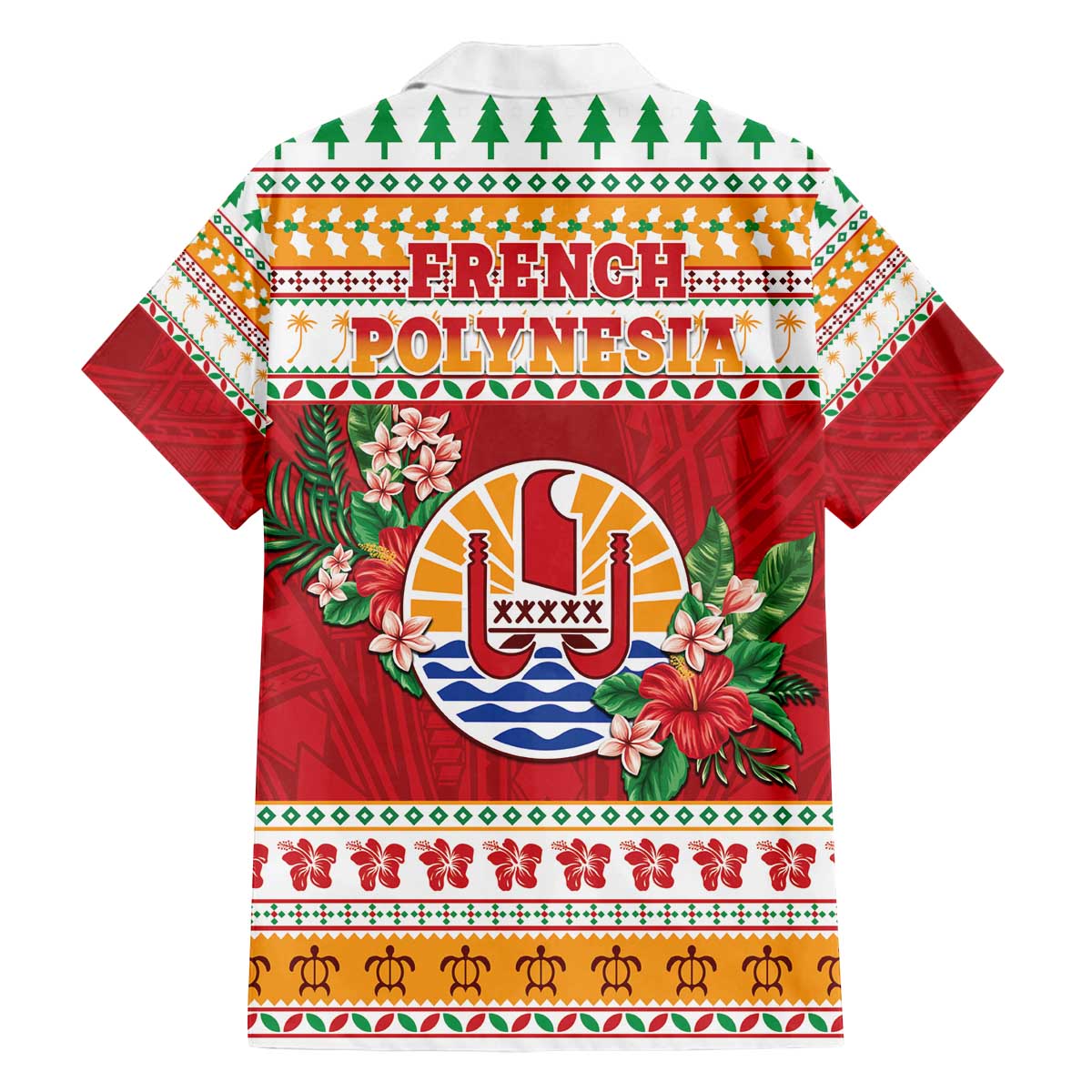 French Polynesia Christmas Family Matching Off The Shoulder Long Sleeve Dress and Hawaiian Shirt Coat Of Arms Merry Xmas