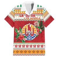 French Polynesia Christmas Family Matching Off Shoulder Maxi Dress and Hawaiian Shirt Coat Of Arms Merry Xmas