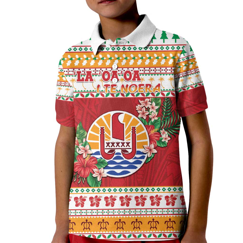 French Polynesia Christmas Kid Polo Shirt Coat Of Arms Merry Xmas