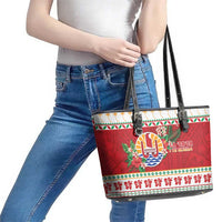 French Polynesia Christmas Leather Tote Bag Coat Of Arms Merry Xmas LT05 - Polynesian Pride