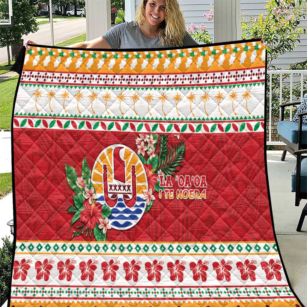 French Polynesia Christmas Quilt Coat Of Arms Merry Xmas