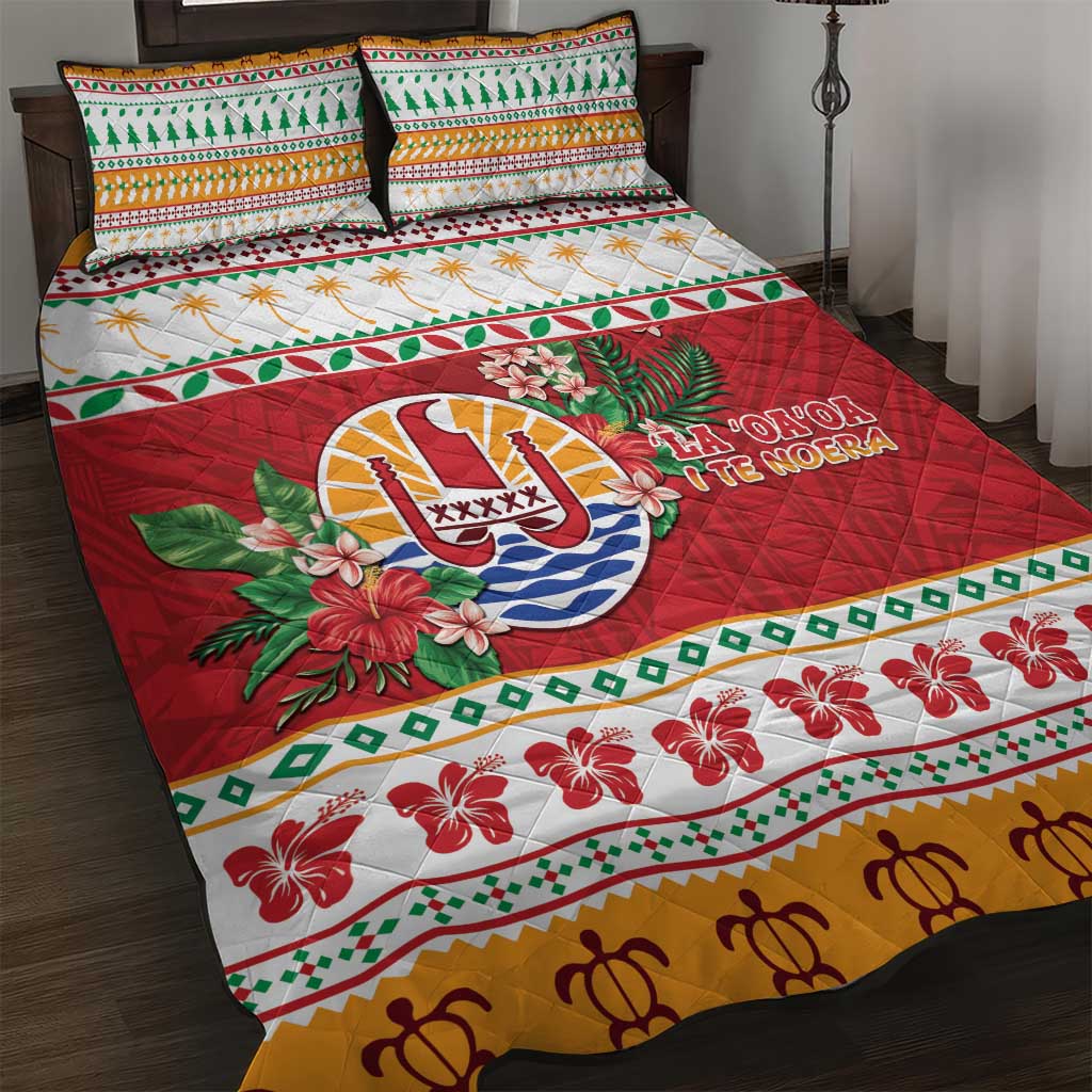 French Polynesia Christmas Quilt Bed Set Coat Of Arms Merry Xmas LT05 Red - Polynesian Pride