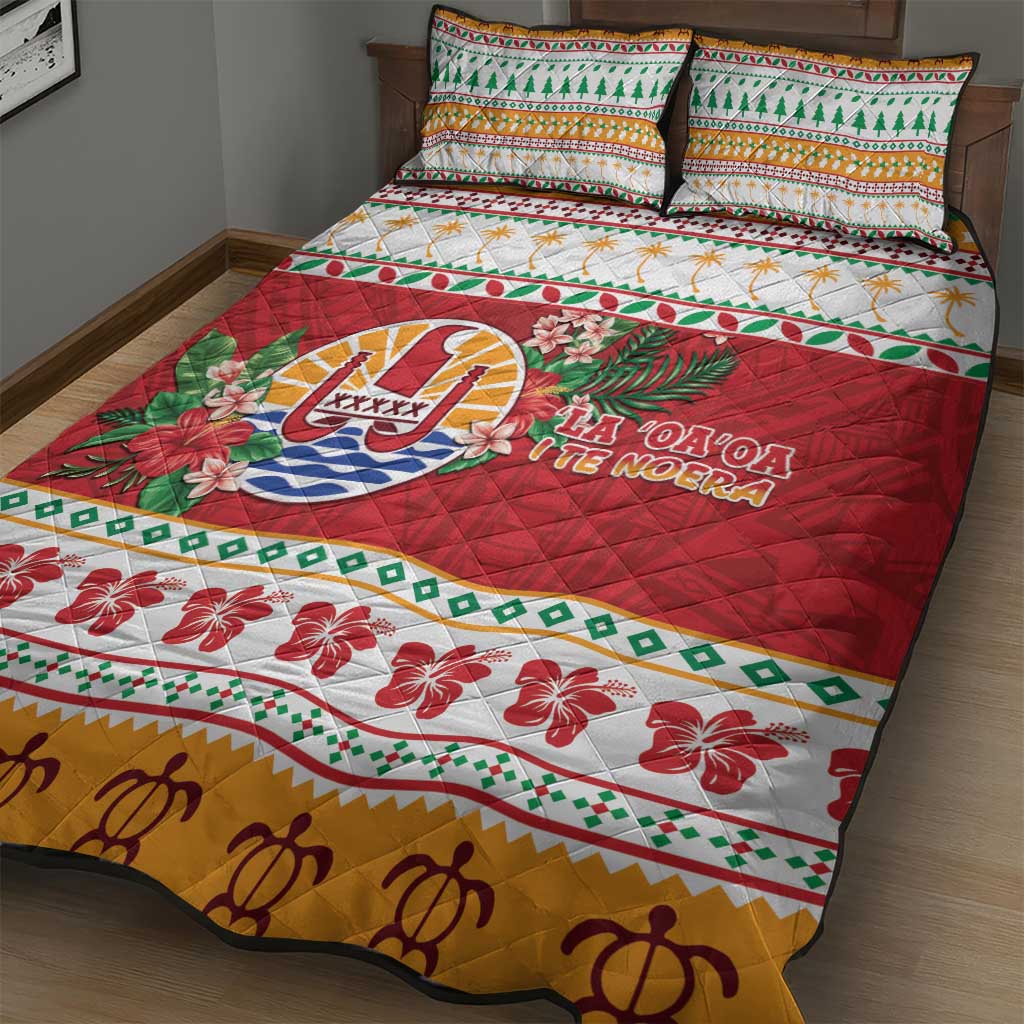 French Polynesia Christmas Quilt Bed Set Coat Of Arms Merry Xmas LT05 - Polynesian Pride