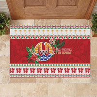 French Polynesia Christmas Rubber Doormat Coat Of Arms Merry Xmas LT05 Red - Polynesian Pride