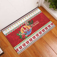French Polynesia Christmas Rubber Doormat Coat Of Arms Merry Xmas LT05 - Polynesian Pride