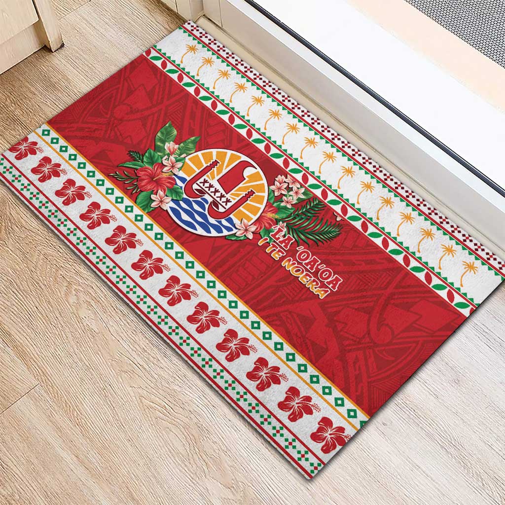 French Polynesia Christmas Rubber Doormat Coat Of Arms Merry Xmas LT05 - Polynesian Pride